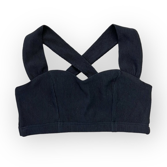 MinkPink black ribbed crop top bustiere, criss cross straps, stretchy, size S - Picture 1 of 7